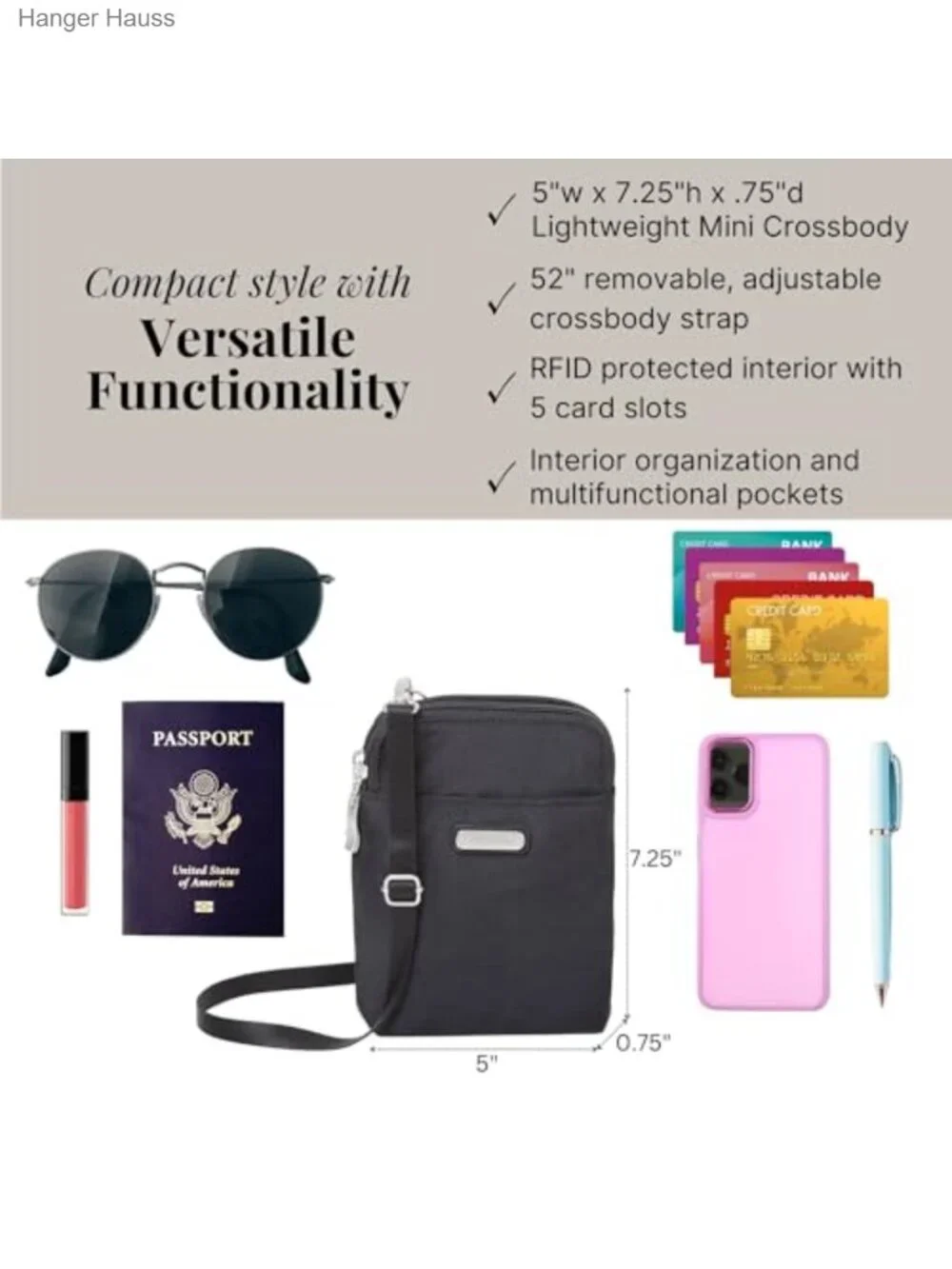 Water-Resistant Nylon RFID Blocking Mini Crossbody Bag with Adjustable Strap